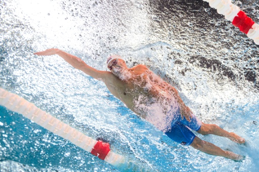 Le Roumain David Popovici en finale du 100 m des Championnats d'Europe de natation le 12 août 2026 à Saint-Denis — Sébastien BOZON / AFP
