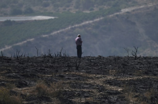 Un hombre camina entre la tierra quemada en Alfaix, provincia de Almería, el 11 de julio de 2026