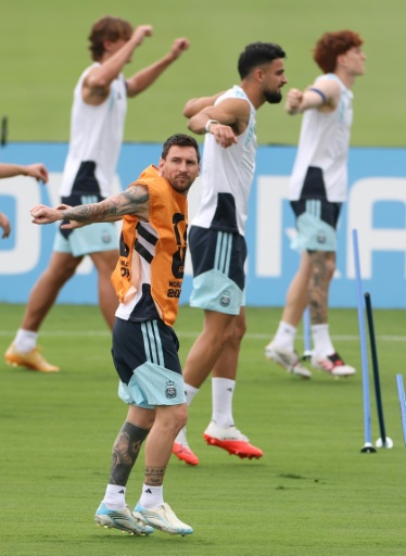 L'Argentin Lionel Messi à l'entraînement à la veille de la demi-finale de Coupe du monde contre l'Angleterre au Atlanta Training Centre le 14 juillet 2026