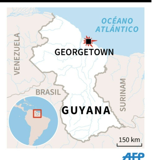 Mapa de Guyana con la localización de Georgetown, la capital del país — Pablo López, Anella Reta / AFP