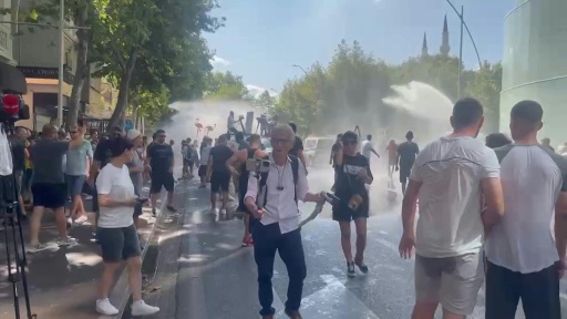 Albanian police break up protest against Trump family project and Kanye West subsidy — Briseida MEMA / AFP