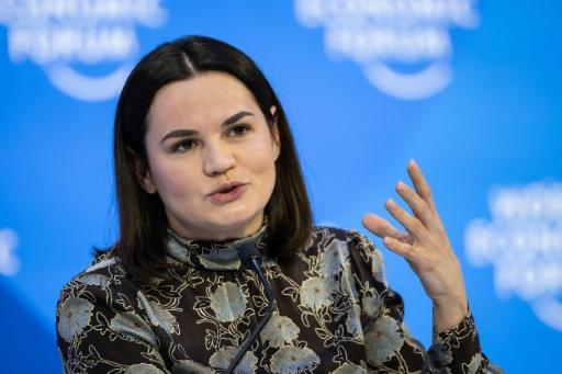 La cheffe de l'opposition bélarusse en exil, Svetlana Tikhanovskaïa, à Davos en Suisse le 19 janvier 2023 — Fabrice COFFRINI / AFP