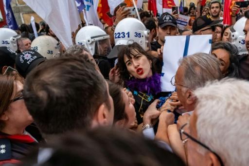 Turkish anti-riot police had fired tear gas to break up a protest in Izmir on Monday night — Murat Kocabas / AFP