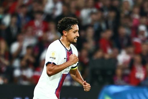 Marquinhos celebra su gol para que el PSG empatara ante el Lille en la segunda jornada de la Ligue 1. En Villeneuve d'Ascq (cerca de Lille, norte de Francia), el 28 de agosto de 2026 — Sameer AL-DOUMY / AFP