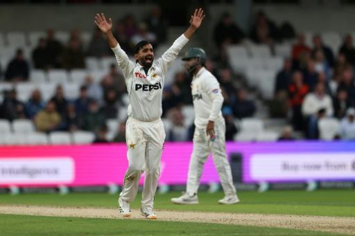 Pakistan's Ali Usman successfully appeals for the wicket of England's Gus Atkinson in the first Test at Headingley — Darren Staples / AFP