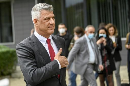 Kosovo President Hashim Thaci arrives at a press conference in Pristina after he resigned to face a war crimes court in The Hague. — Armend NIMANI / AFP