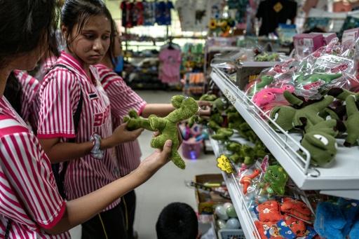 Des visiteurs regardent des peluches dans la boutique du musée des dinosaures de Phu Wiang à Khon Kaen, en Thaïlande, le 19 août 2026 — Chanakarn LAOSARAKHAM / AFP