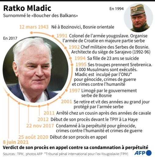 Portrait de Ratko Mladic, condamné par le TPIY de La Haye à la prison à perpétuité pour génocide, crimes de guerre et crimes contre l'humanité et dont le verdict de son procès en appel est attendu mardi — Sabrina BLANCHARD / AFP