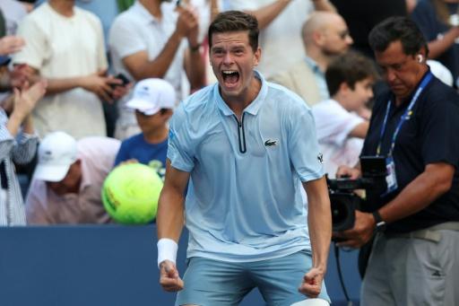 Belgium's Alexander Blockx celebrates his upset win over fifth-seeded Flavio Cobolli in the US Open third round — TIMOTHY A. CLARY / AFP