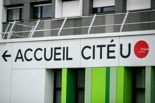 A lettering leads the way to the reception of the CROUS (Regional Center of University and Academic Services) of Caen, Normandy, northern France, on November 18, 2019, after the administration building was affected overnight by a fire. — Sameer Al-DOUMY / AFP