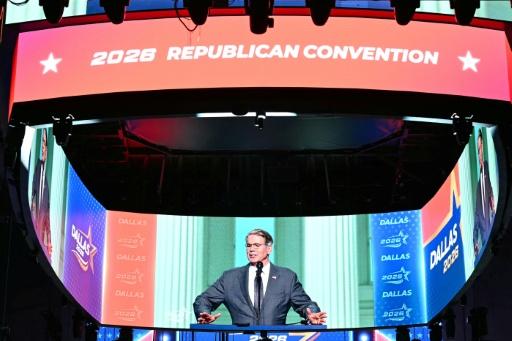 US Treasury Secretary Scott Bessent is seen on a giant screen during preparations ahead of the Republican National Committee (RNC) Midterm Convention at the American Airlines Center in Dallas, Texas on September 8, 2026.  The convention, announced by Trump as the first national Republican gathering held during a midterm election year, is expected to draw the president alongside Vice President JD Vance and other Republican leaders as the party looks to rally voters ahead of a hard-fought battle for control o