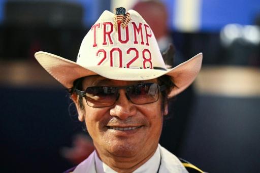 An attendee wears a "Trump 2028" hat during first day of the Republican National Midterm Convention at the American Airlines Center in Dallas, Texas on September 9, 2026 — RONALDO SCHEMIDT / AFP