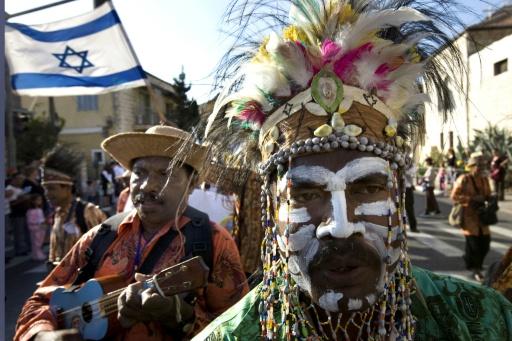 Christian pilgrims from Papua New Guinea joined thousands taking part in an annual support march for Israel in Jerusalem in 2008. — Menahem KAHANA / AFP