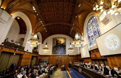 Audience devant la Cour internationale de Justice (CIJ) dans le cadre d'une affaire déposée par le Nicaragua contre l'Allemagne exigeant que les juges imposent des mesures d'urgence pour empêcher Berlin de fournir à Israël des armes et d'autres aides, le 8 avril 2024 à La Haye — Robin van Lonkhuijsen / AFP