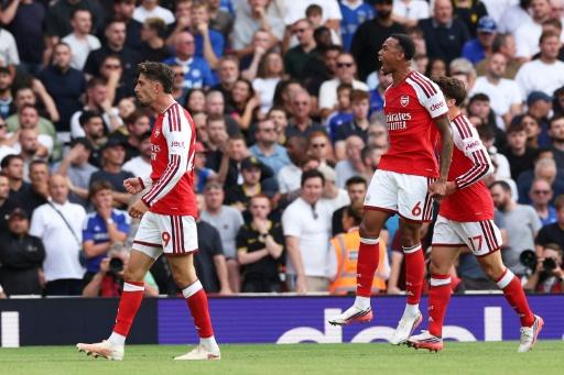 Kai Havertz (à gauche) vient de signer l'égalisation pour Arsenal finalement vainqueur de Chelsea à l'Emirates Stadium, le 6 septembre 2026 — Adrian Dennis / AFP